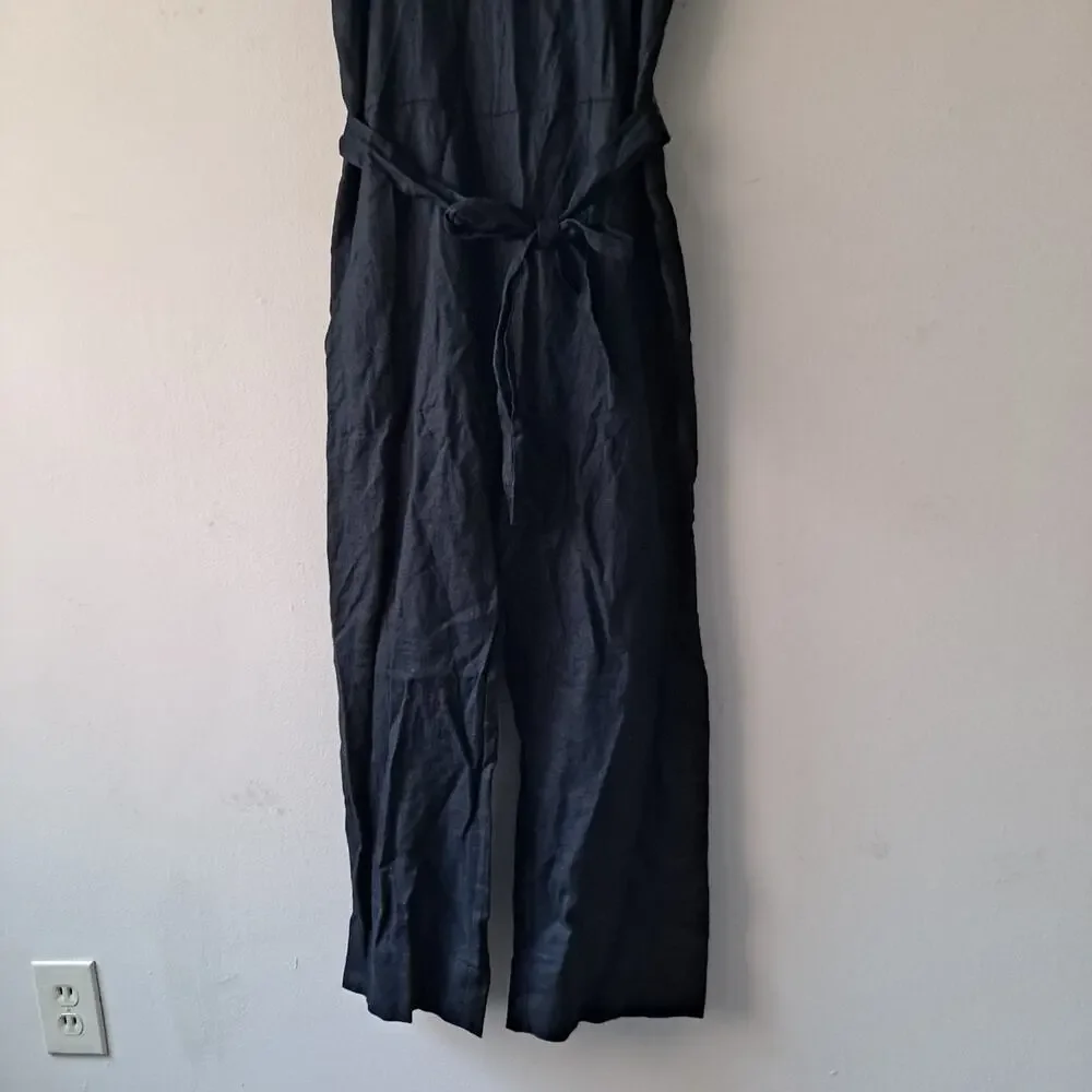 NWT Quince European Linen Square Neck Sleeveless Jumpsuit Black Women's Size S